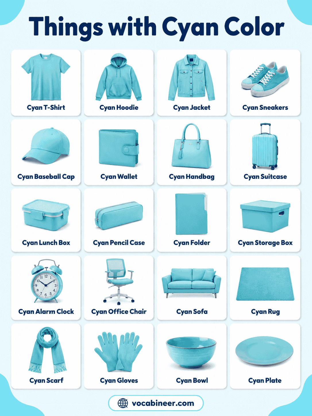 Things with Cyan Color with Names and Pictures