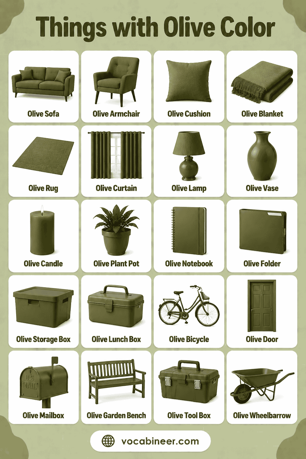 Things with Olive Color with Names and Pictures