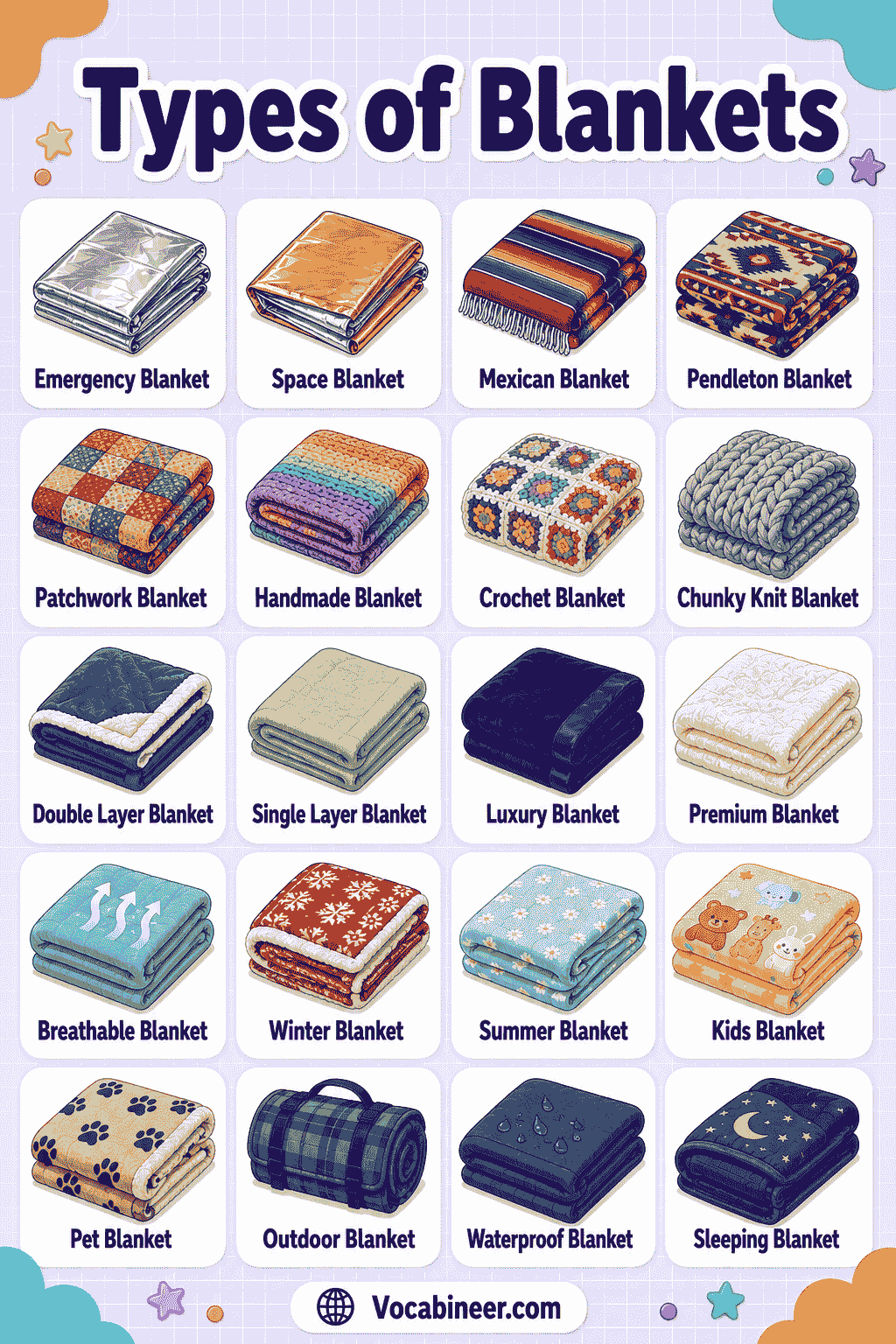 Types of Blankets Chart with Pictures