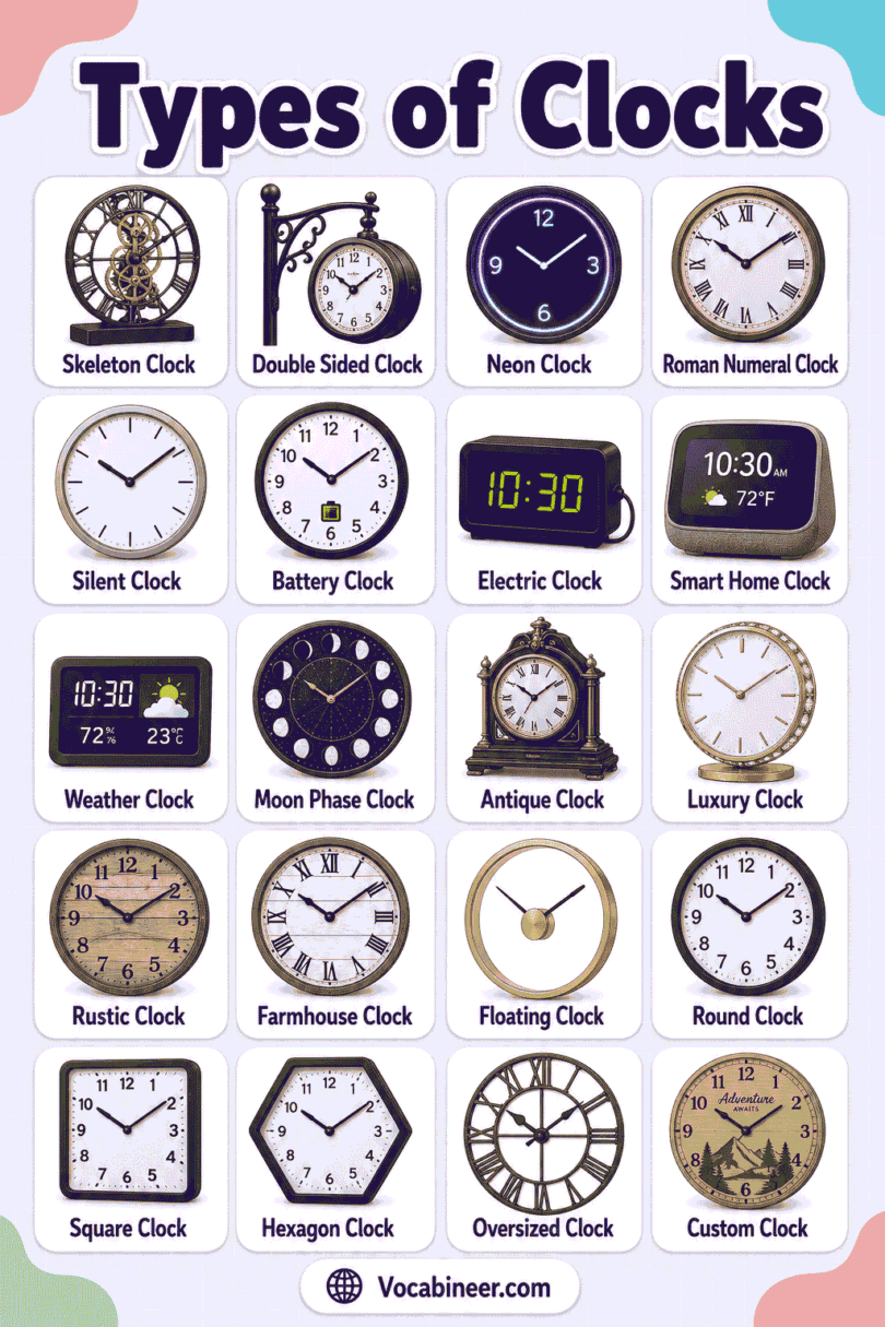 Different Types of Clocks with Names and Pictures