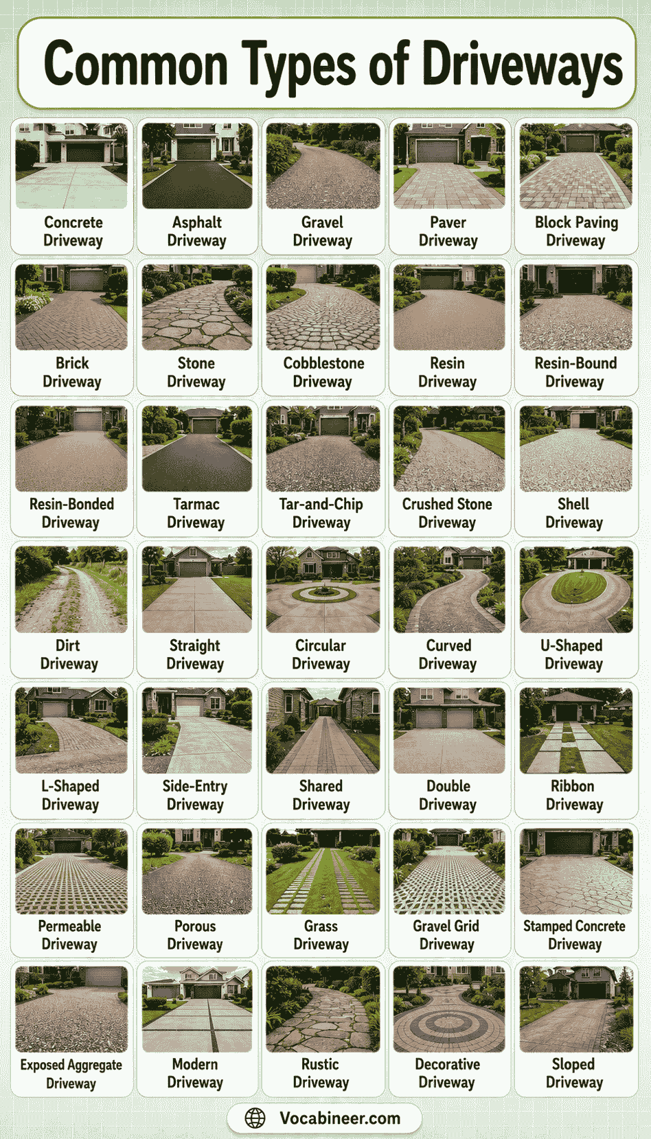 Types of Driveways Chart with Pictures
