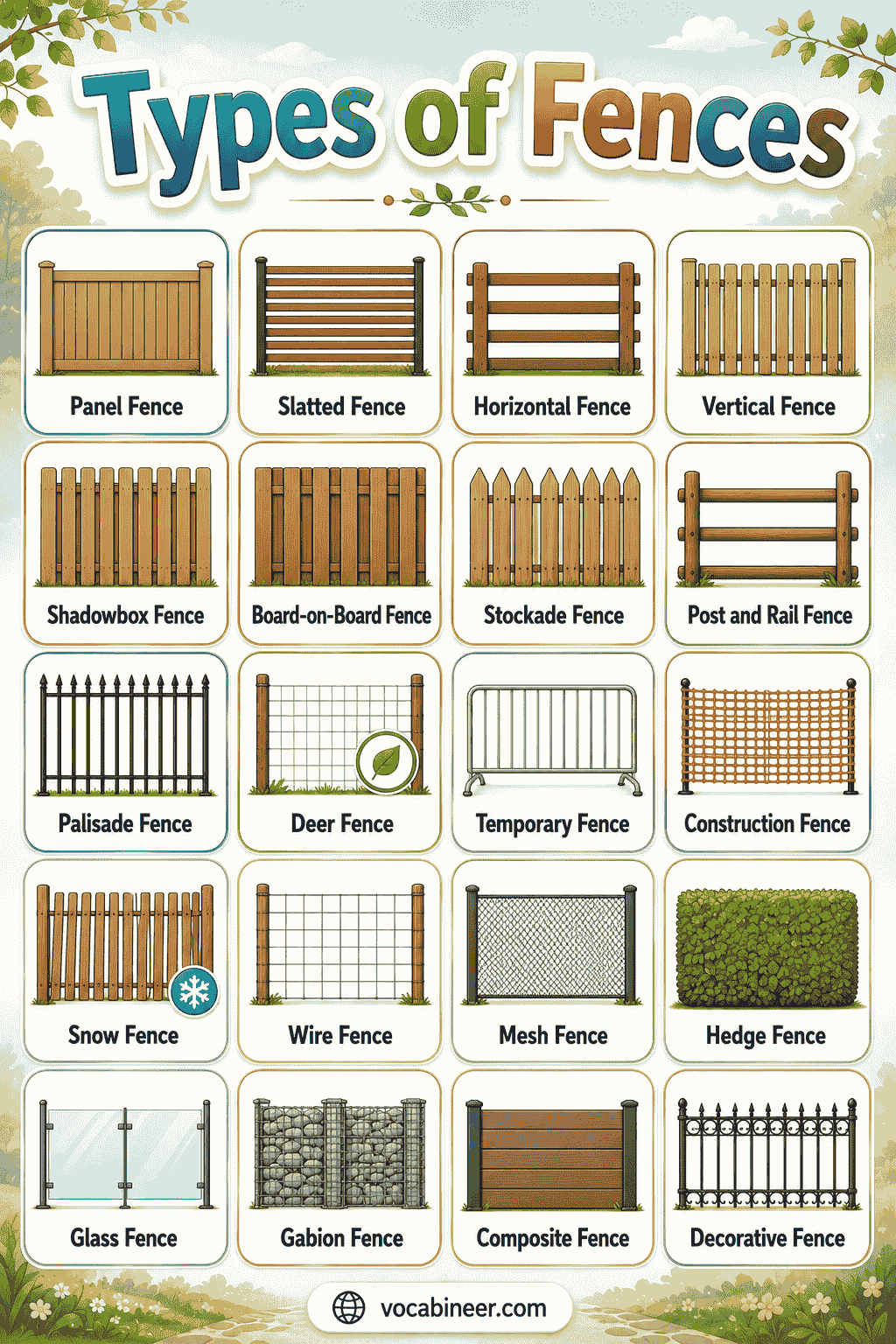 Types of Fences Chart with Pictures