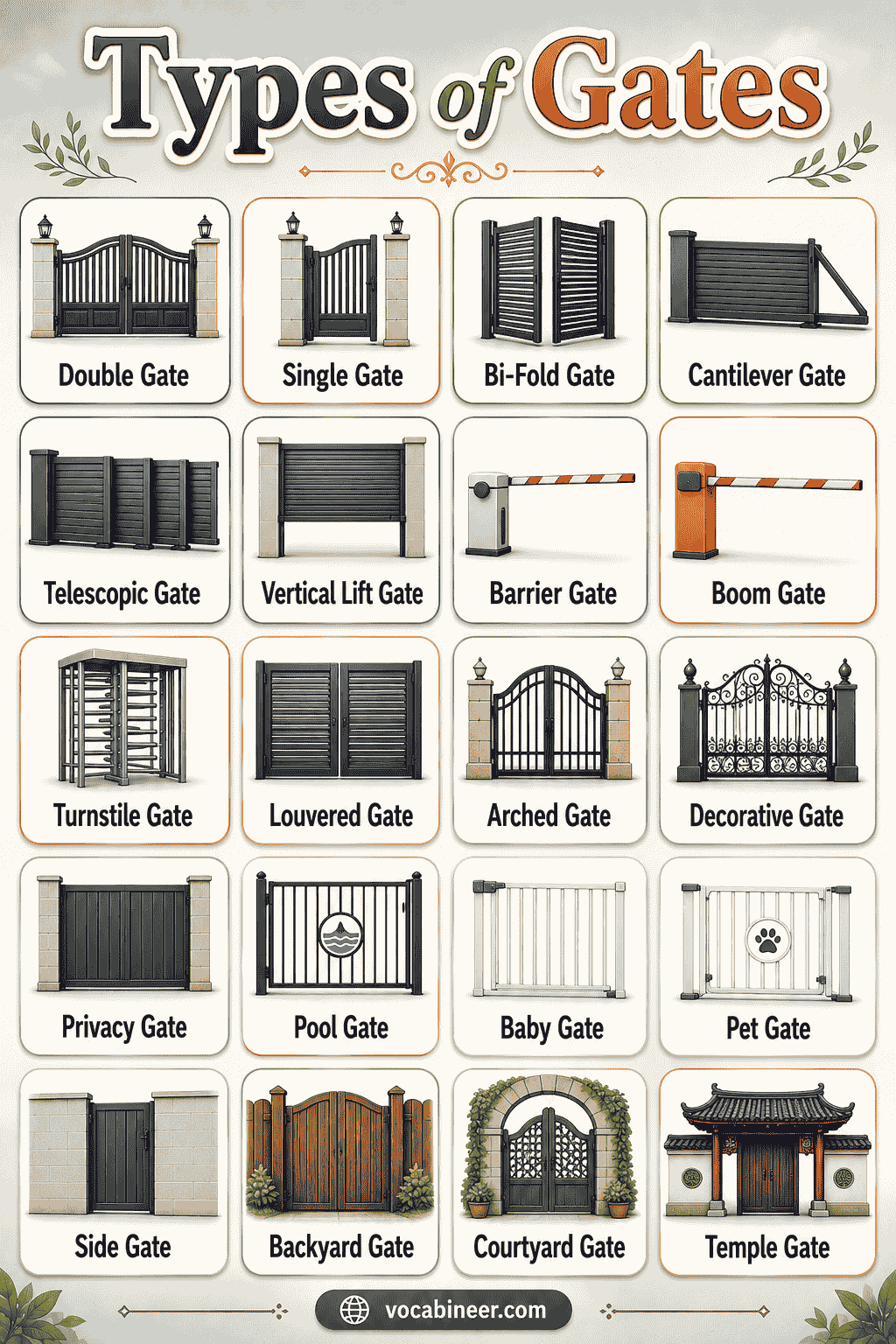 Types of Gates Chart with Pictures