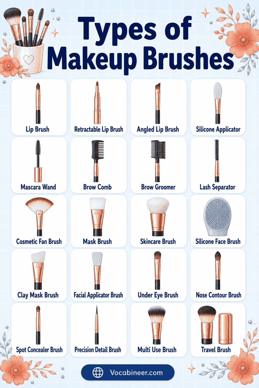 Types of Makeup Brushes Chart with Pictures
