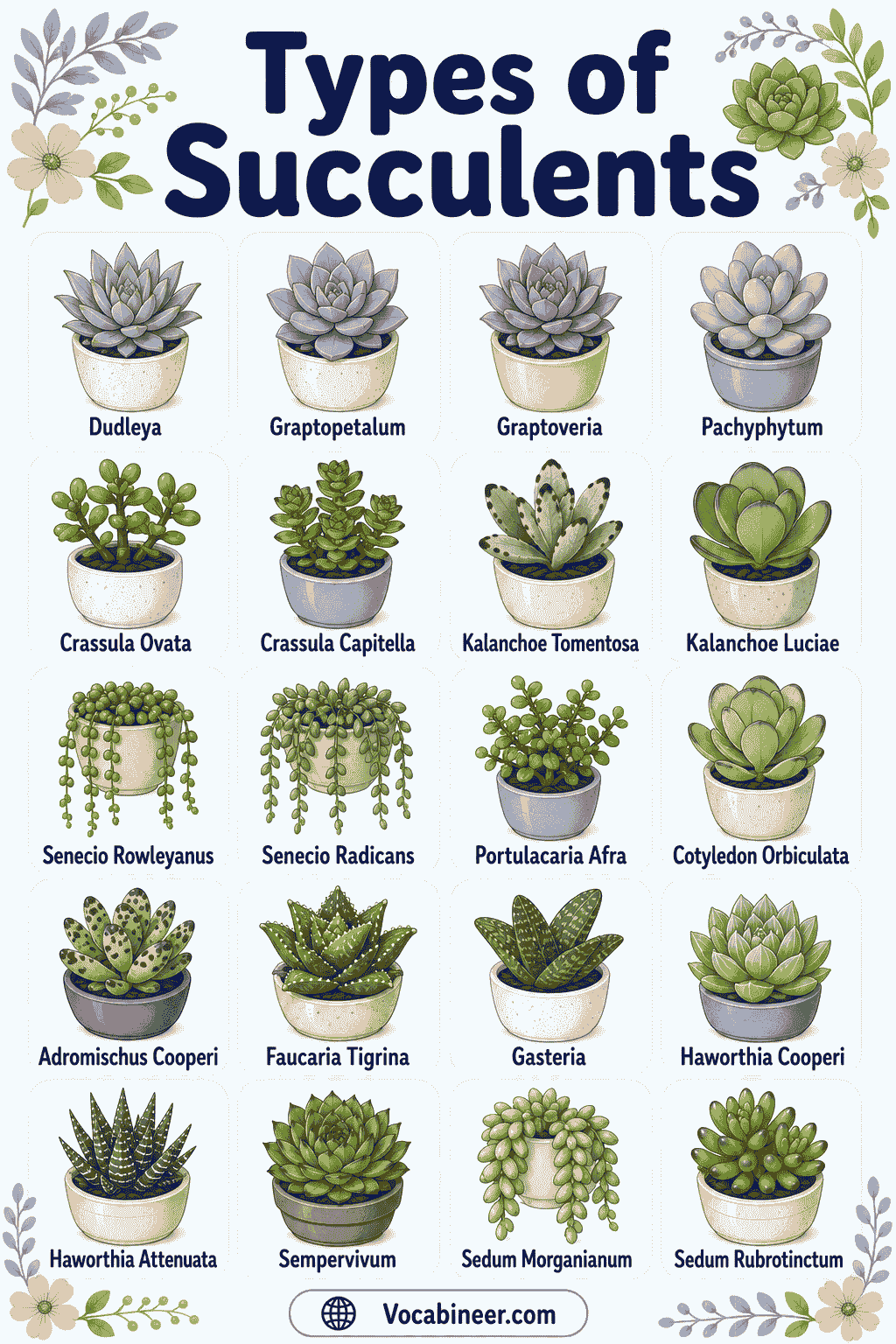 Types of Succulents Chart with Pictures