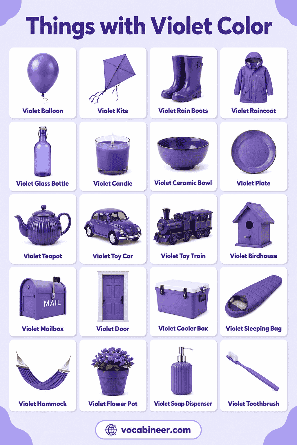 Violet Things List with Pictures and Meanings