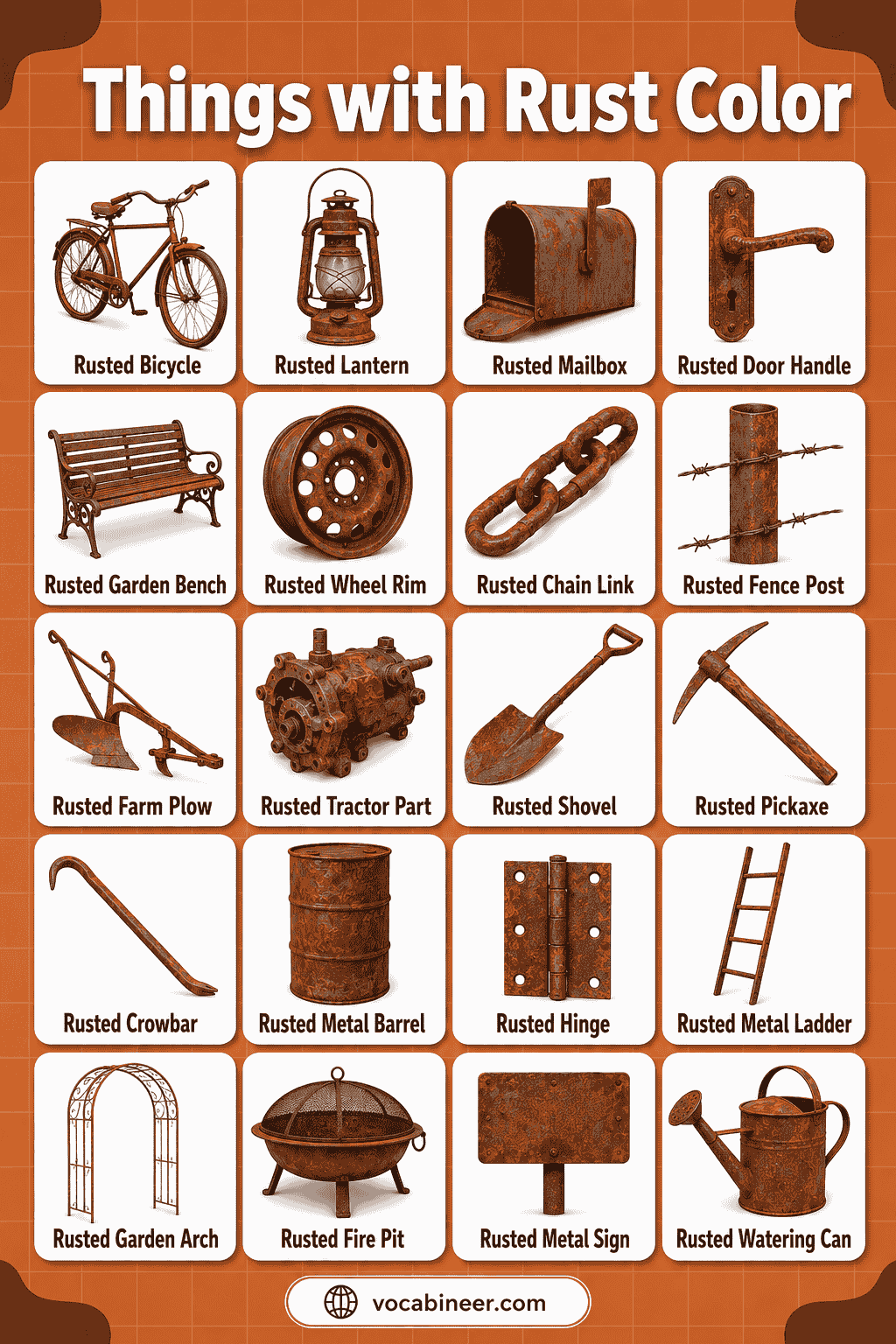 Warm Things with Rust Color with Names and Pictures