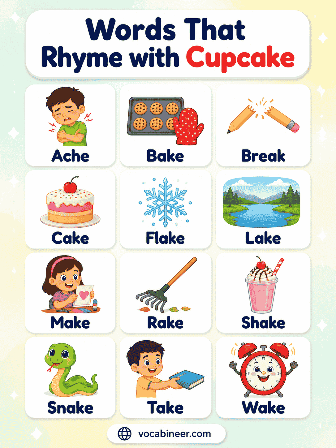 Words That Rhyme With Cupcake for Kids in English