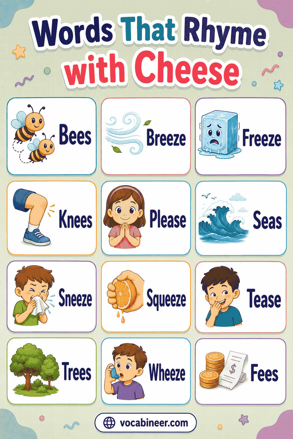 Words That Rhyme with Cheese for Kids, Poems, and Songs