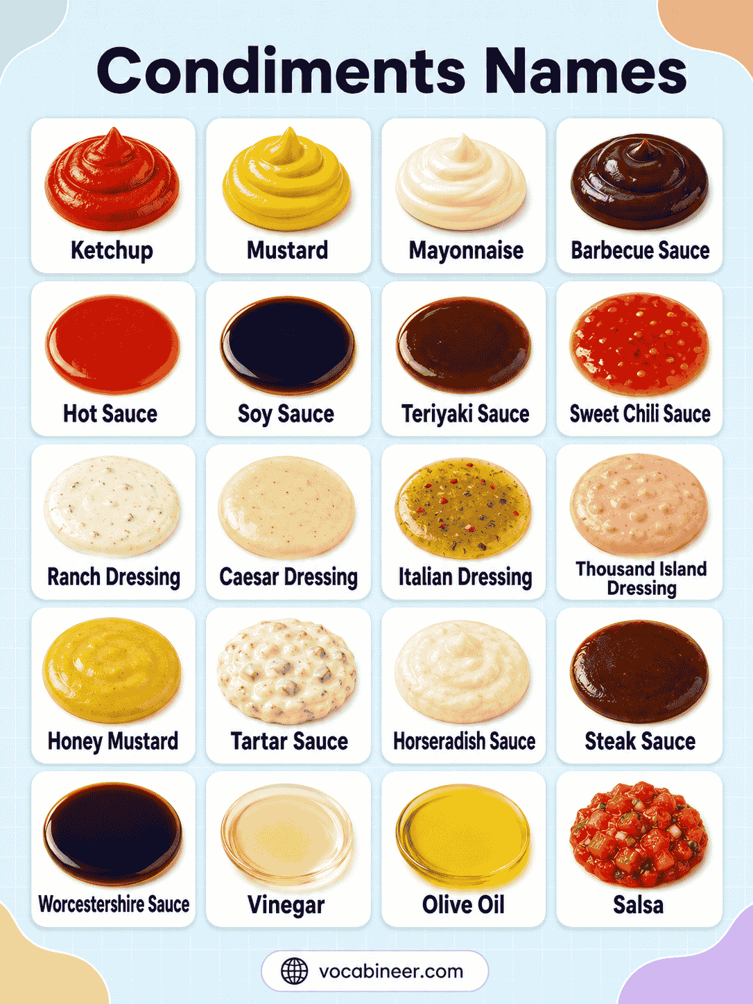 100+ Condiments Names in English (With Meanings & Pictures)