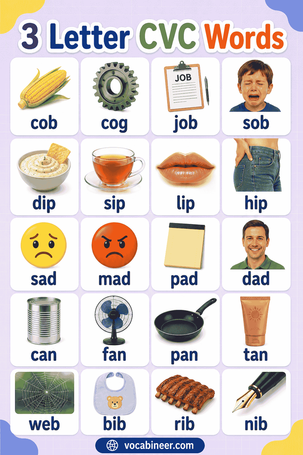 3 Letter CVC Words with Pictures