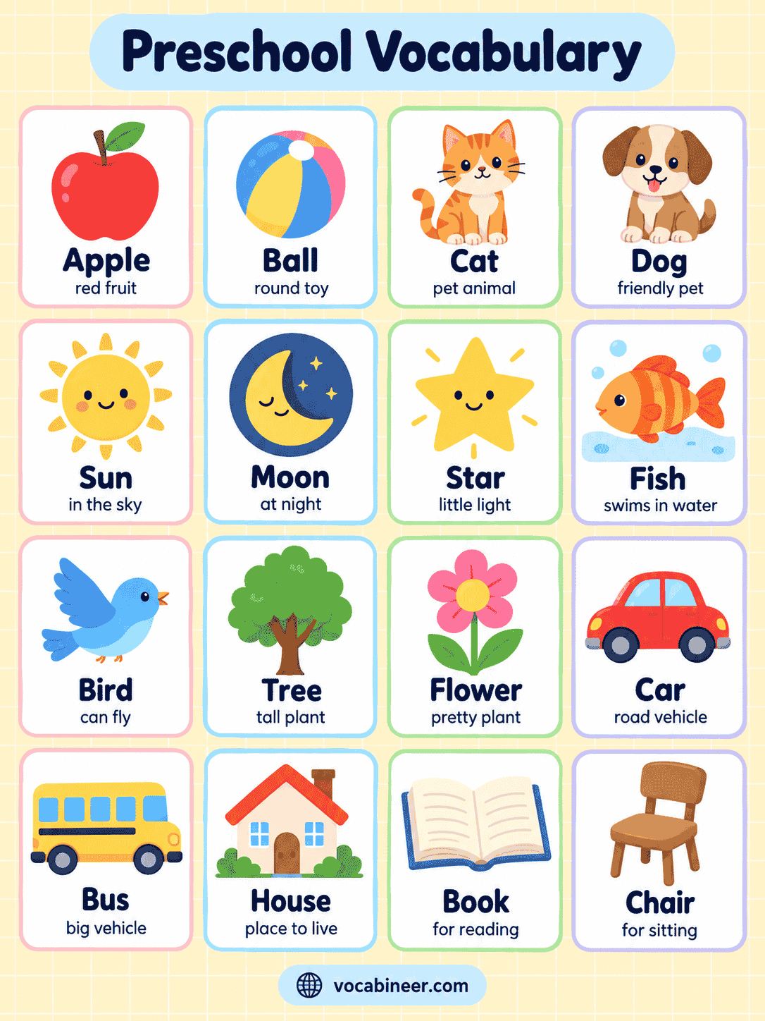300+ Preschool Vocabulary Words for Kids with Pictures