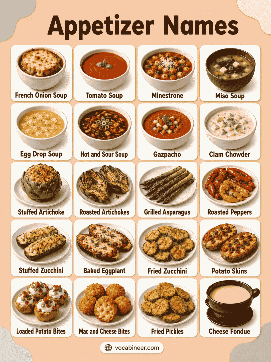 Appetizer Names by Type: Dips, Bites, and Platters