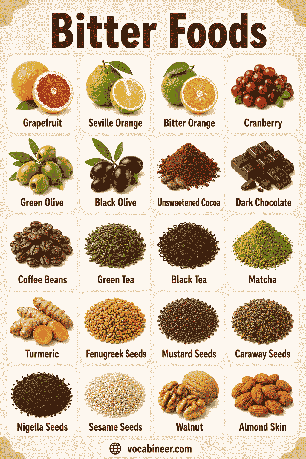 Bitter Food Names in English with Meanings and Pictures