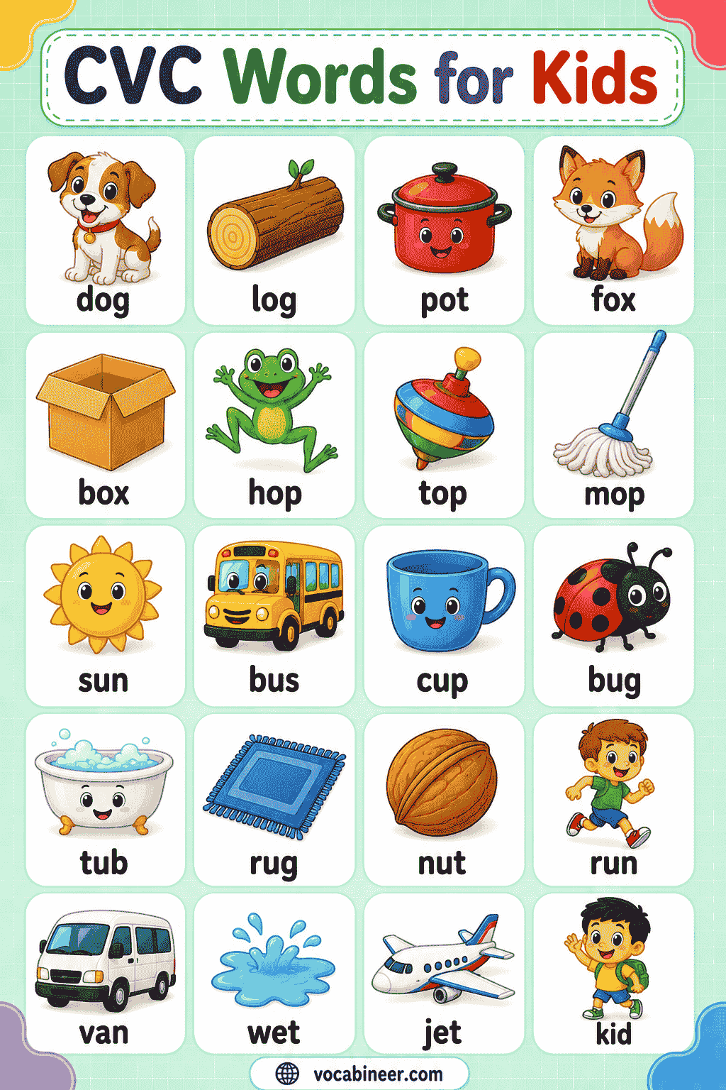 CVC Words for Kids with Pictures