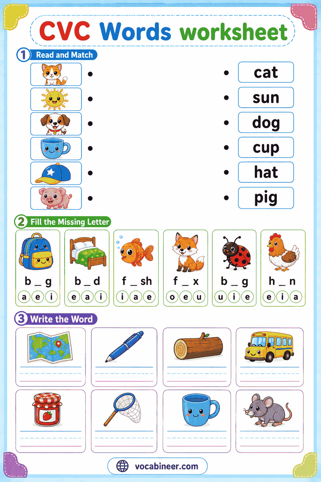 CVC Words Practice Worksheet for Kids