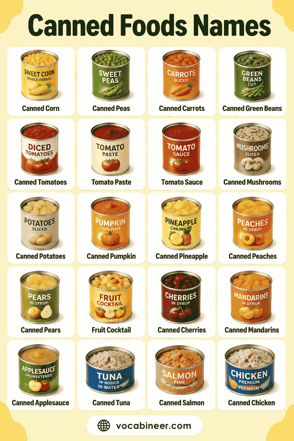 Canned Foods Names with Examples and Pictures