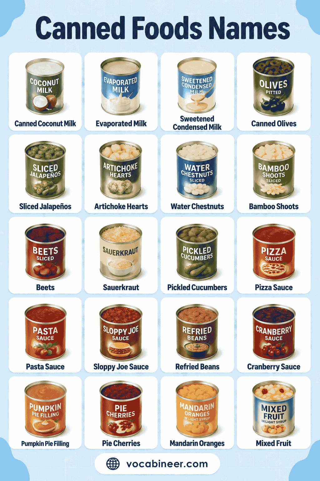 Canned Goods Names for Pantry Vocabulary