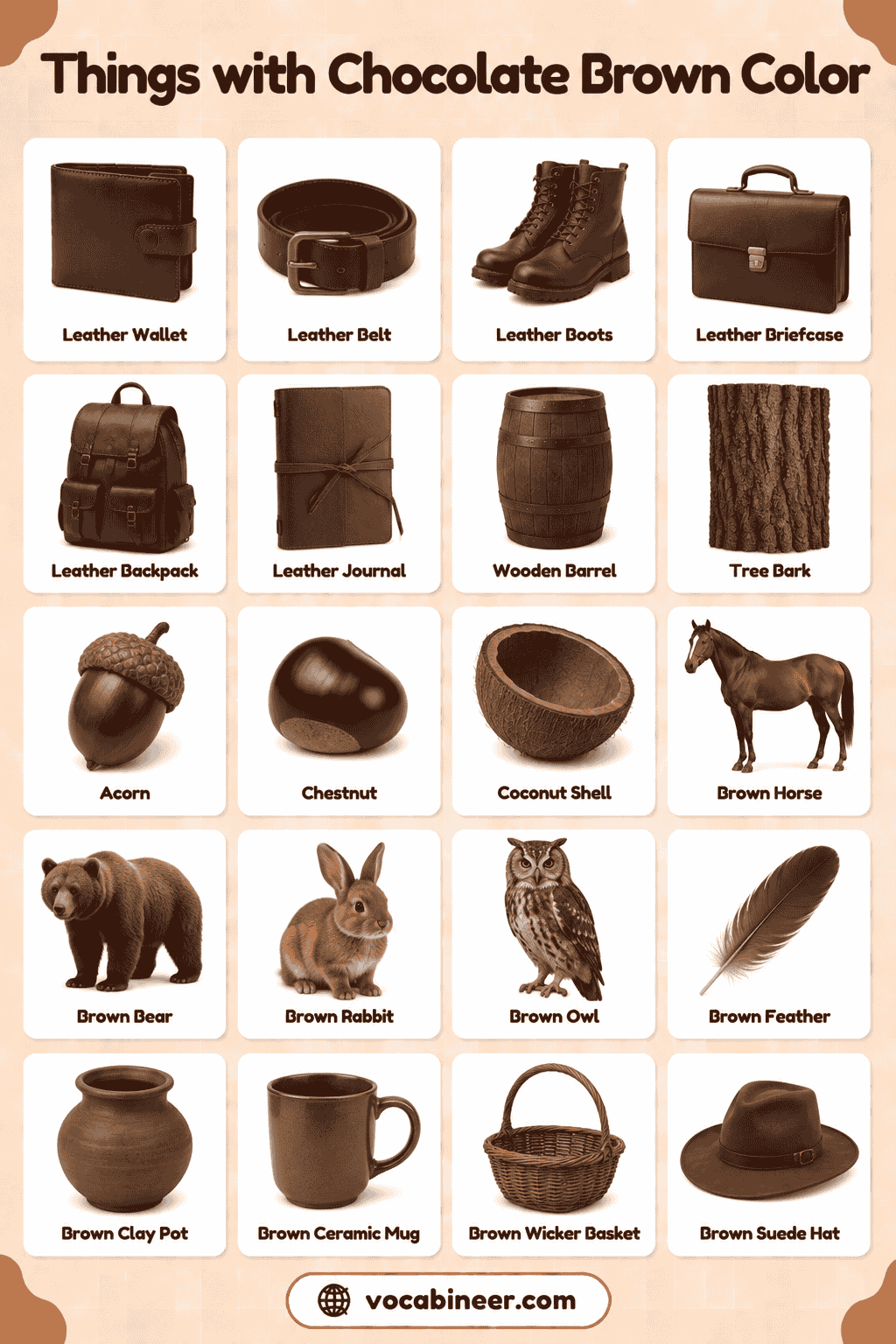 Chocolate Brown Color Things - 170 Objects with Pictures