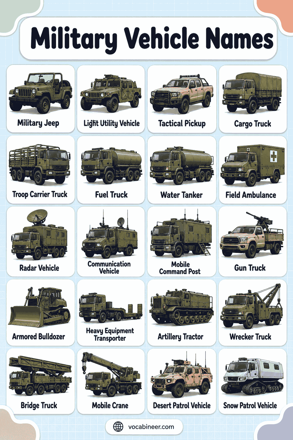 Common Army Vehicle Names with Meanings and Pictures