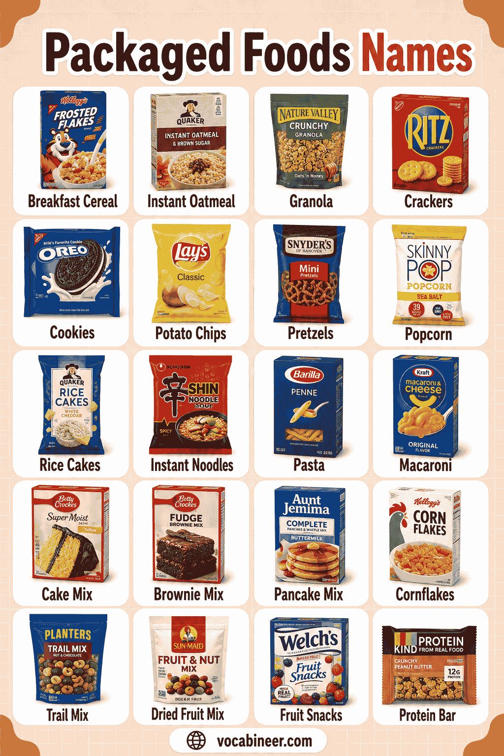 Common Packaged Food Items List: Snacks, Dairy & Frozen