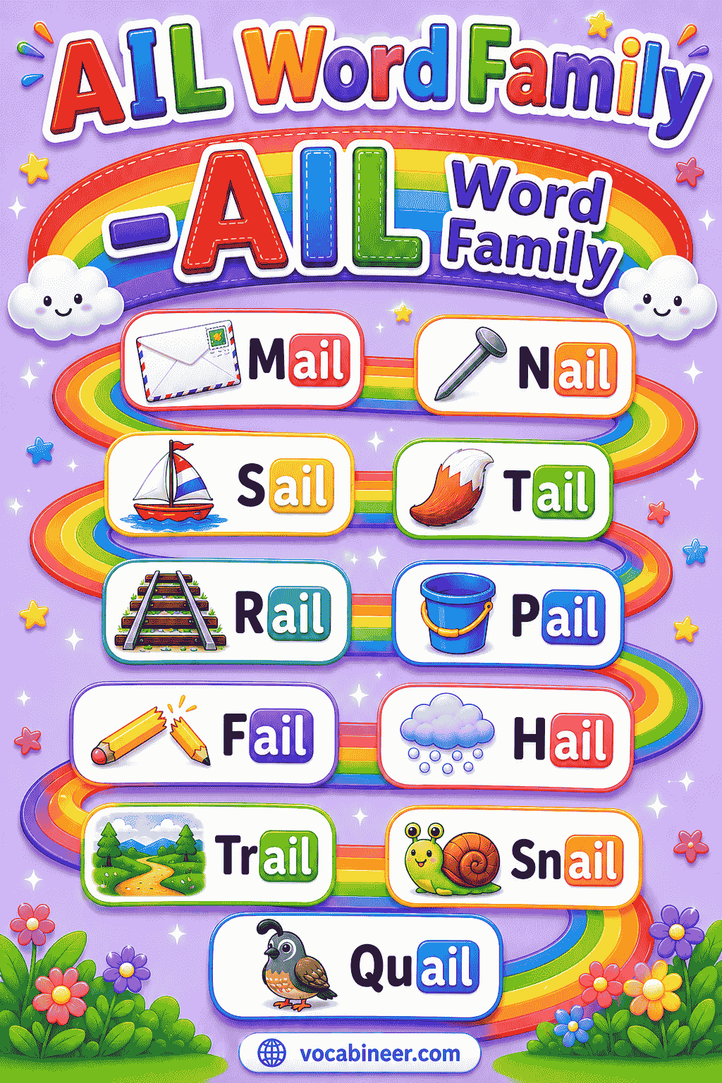 Common -ail Words with Blends, Meanings, and Homophones