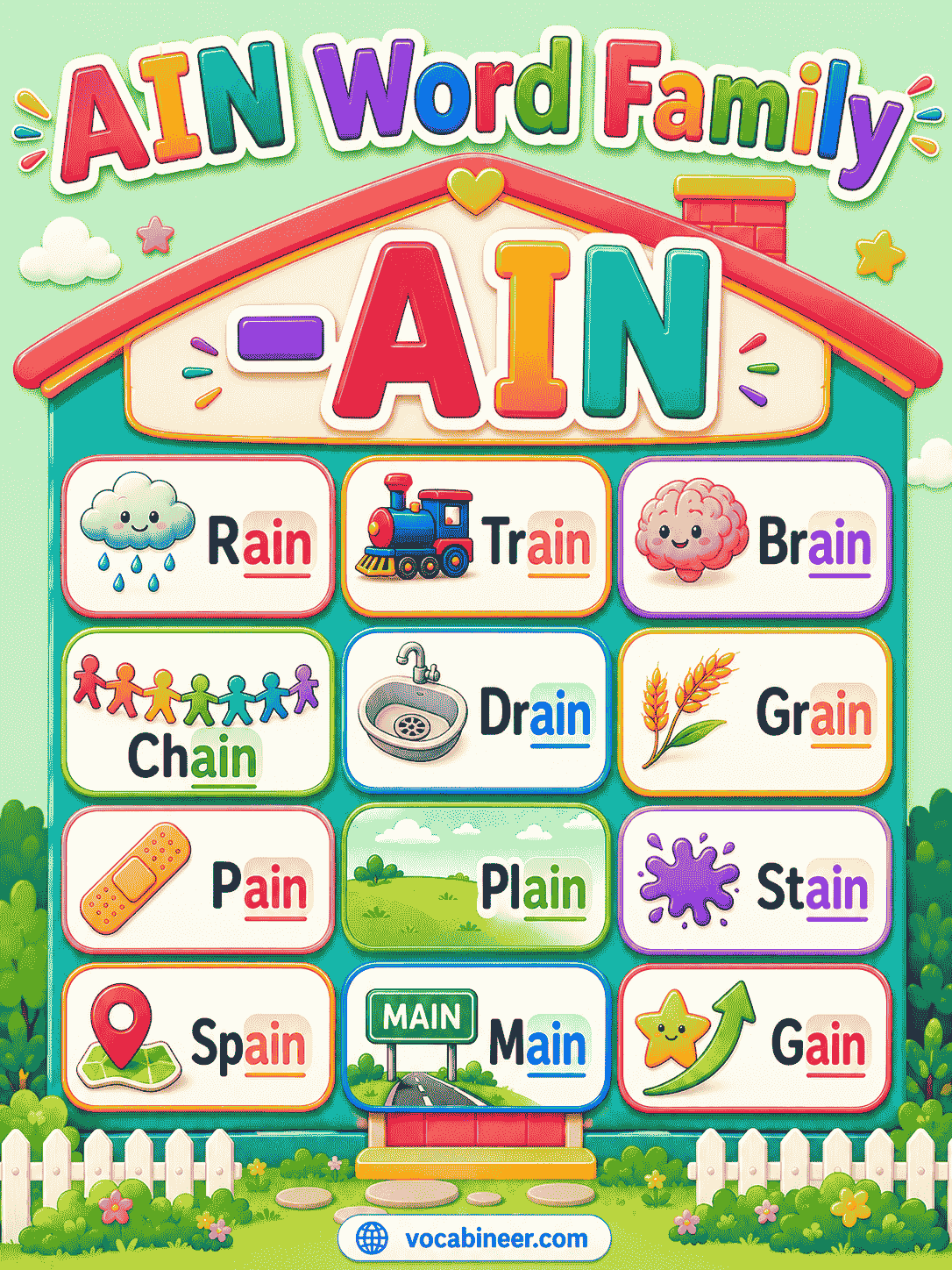 Common -ain Words with Examples and Activities