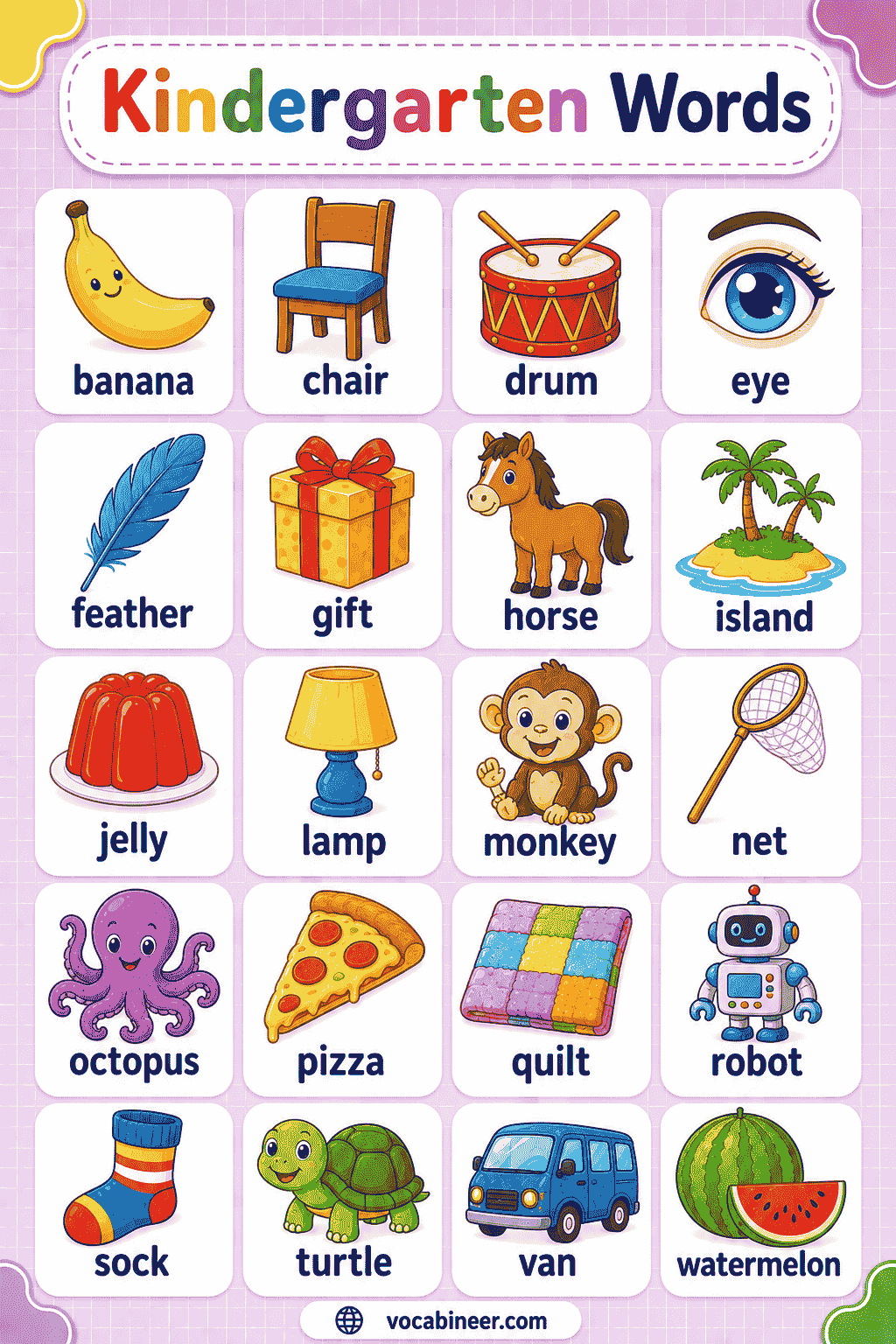 Daily, School, Action, and Picture Words for Kindergarten