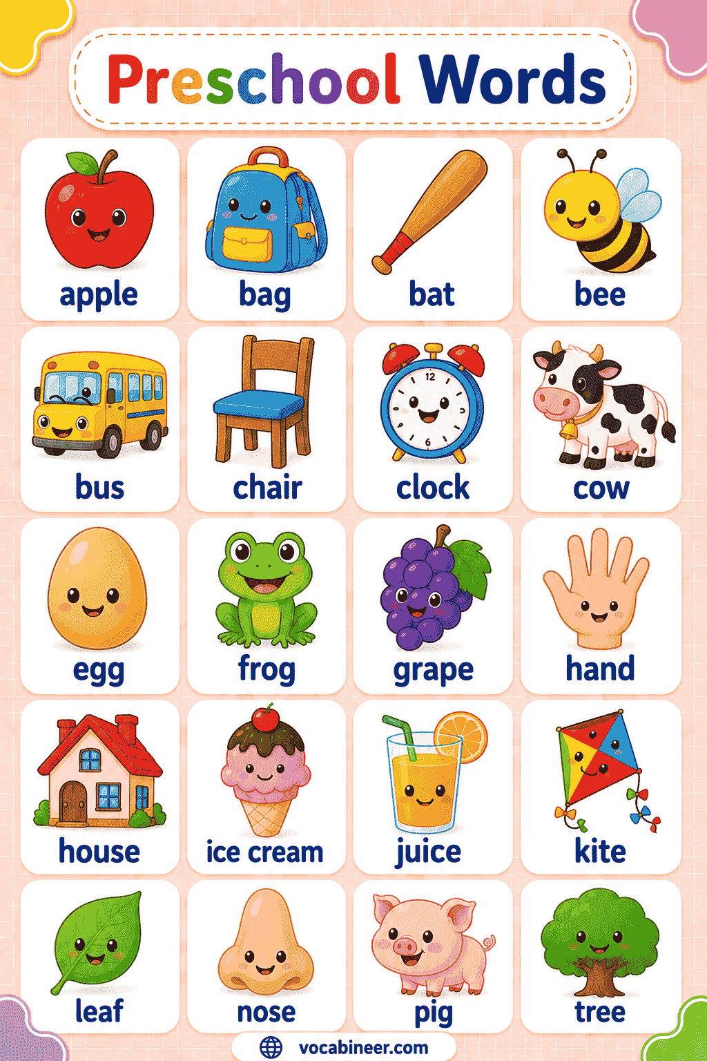 Easy Preschool Words for Speaking and Picture Practice
