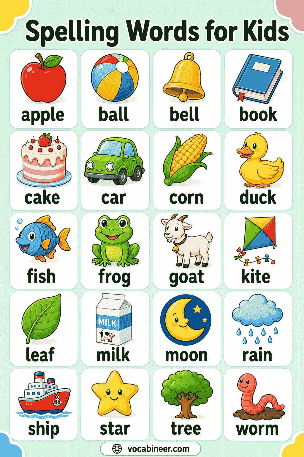Easy Spelling Lists for Kids: Kindergarten, 1st, 2nd & 3rd Grade