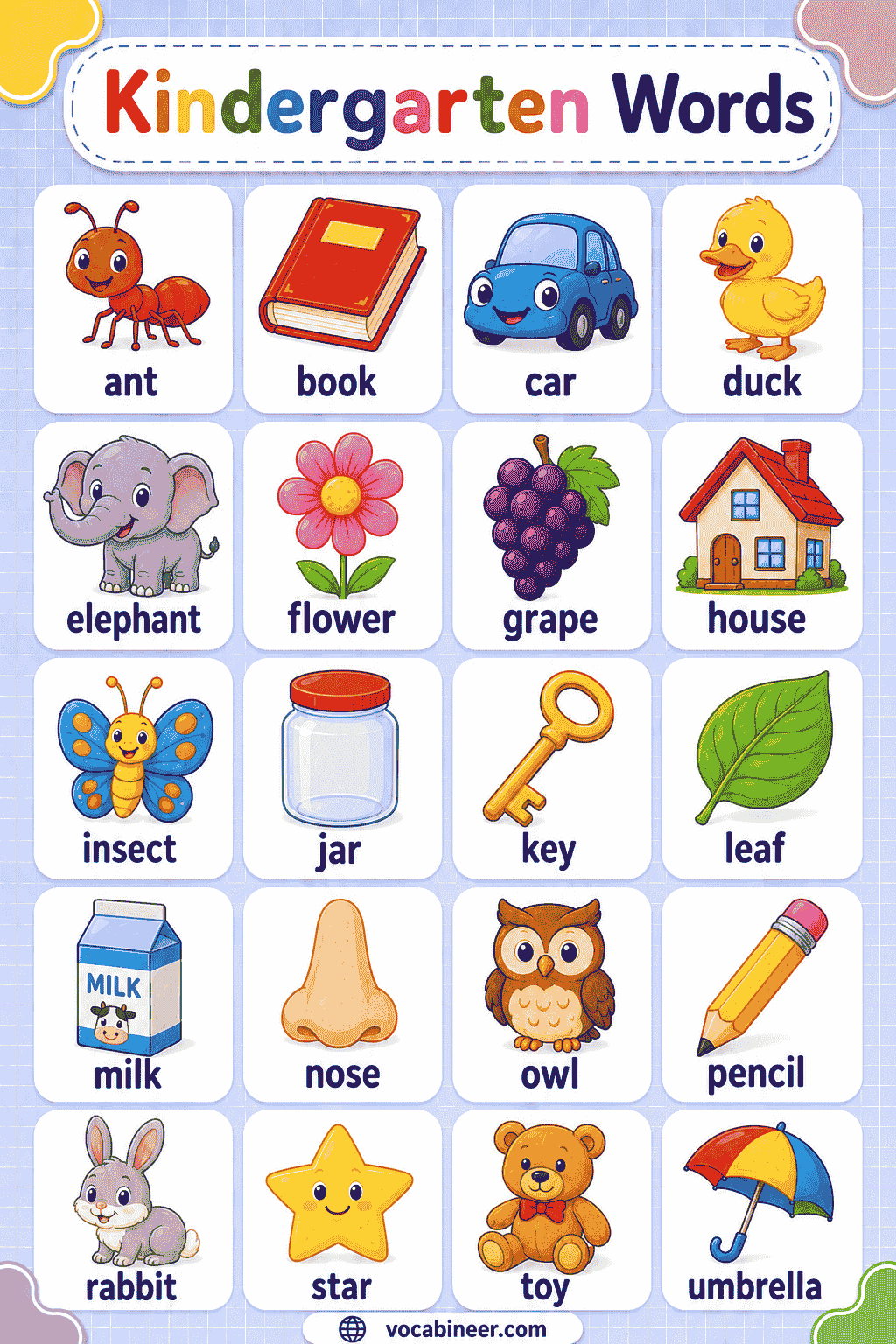 Easy Words Kids Learn in Kindergarten
