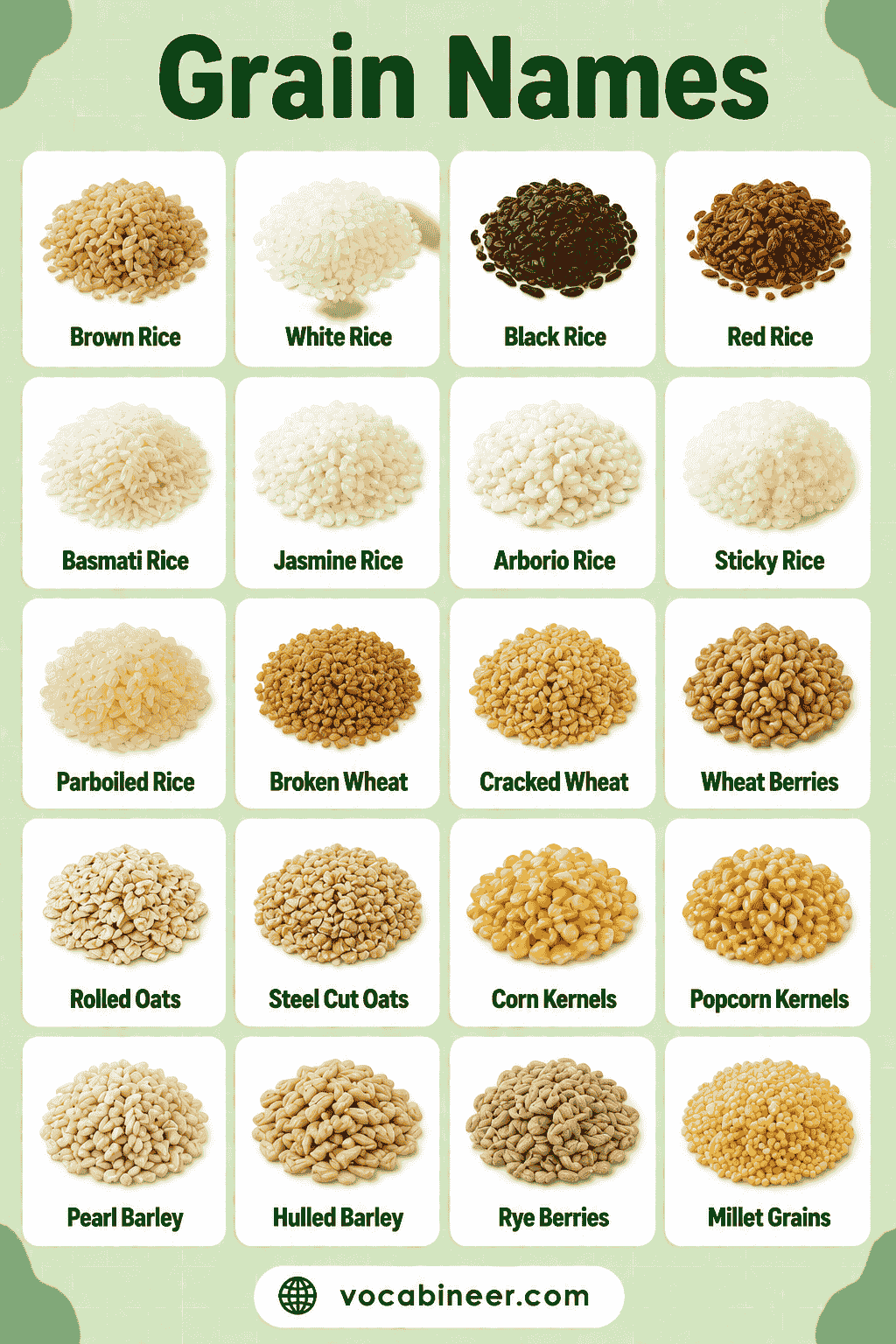 Grain Names with Meanings & Pictures: Easy English Guide