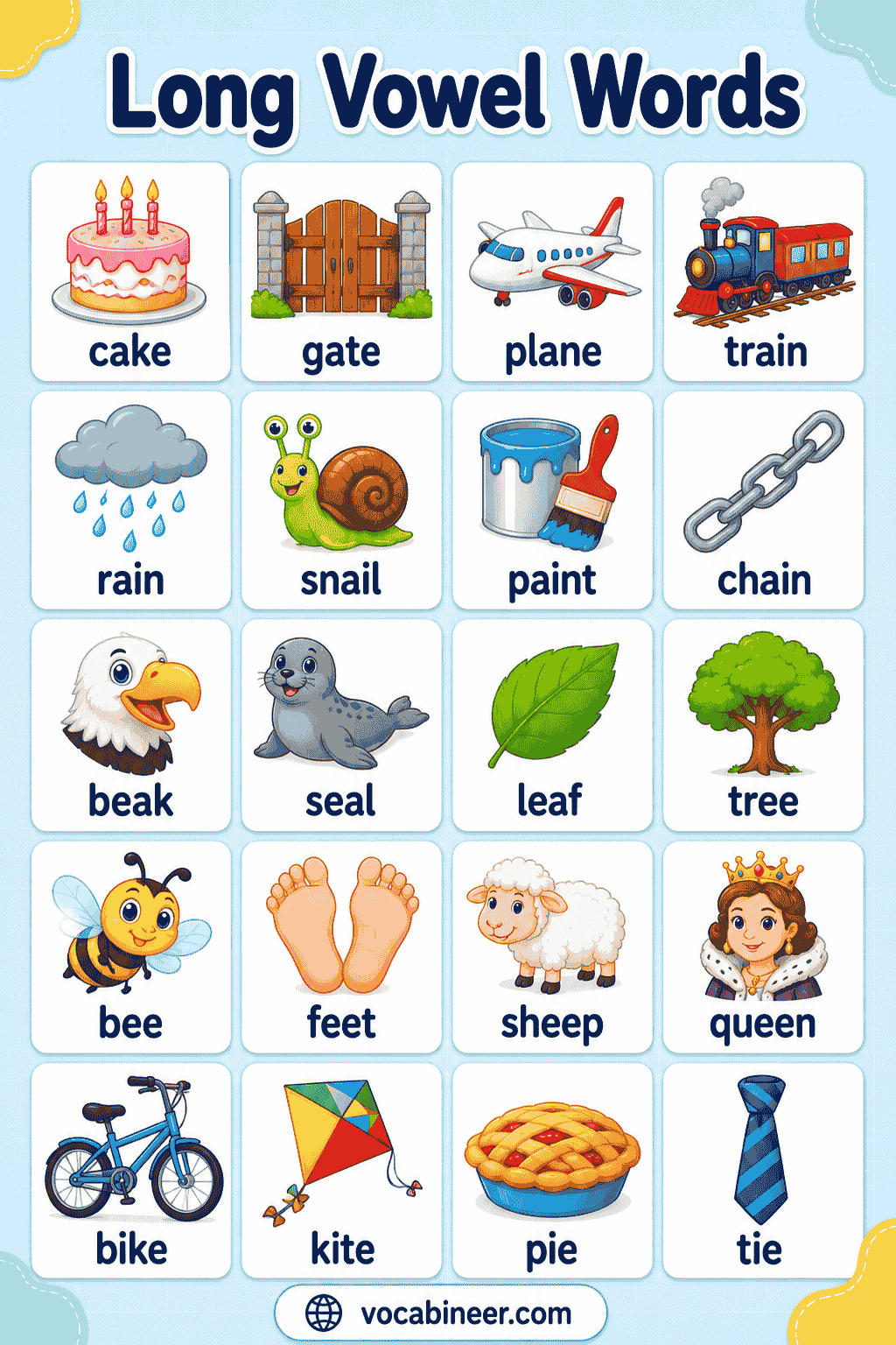 Long Vowel Words with Pictures for Kids