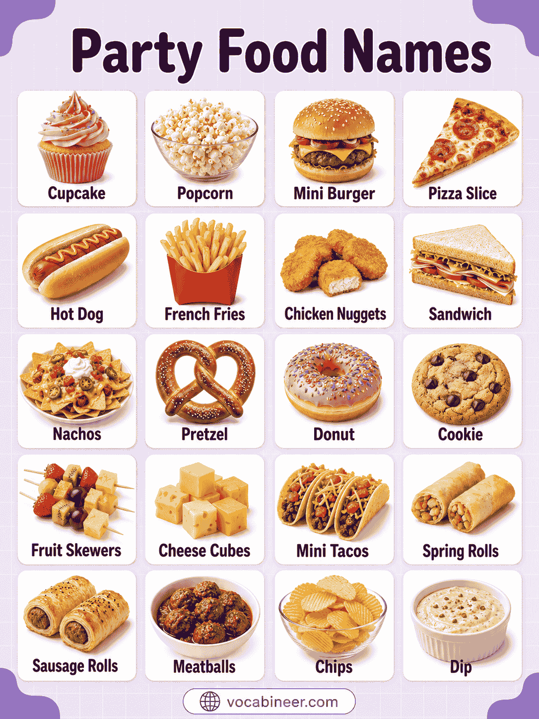 Party Food Names: Snacks, Mains and Sweet Treats