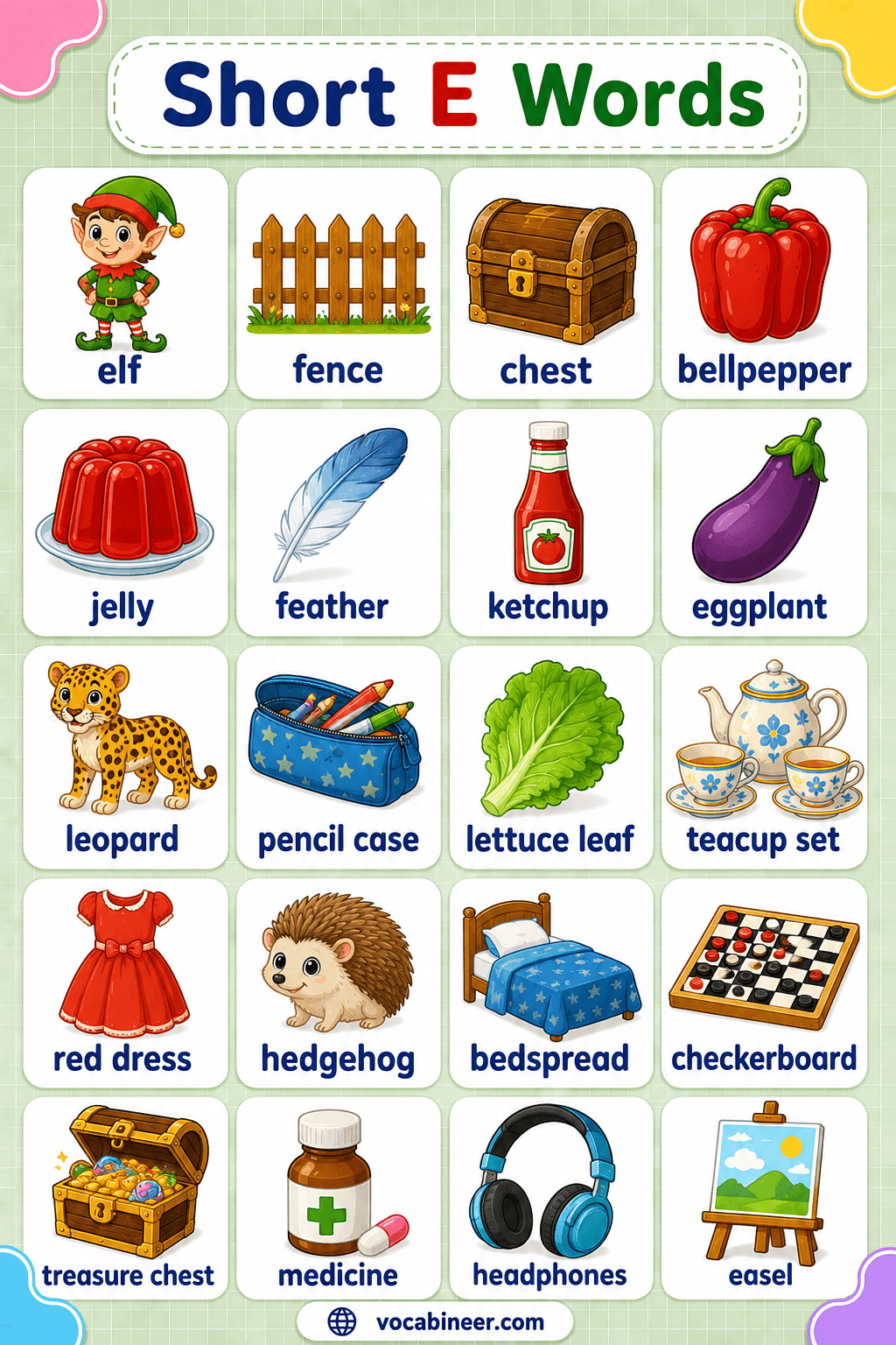 Short E Words List for Reading Practice