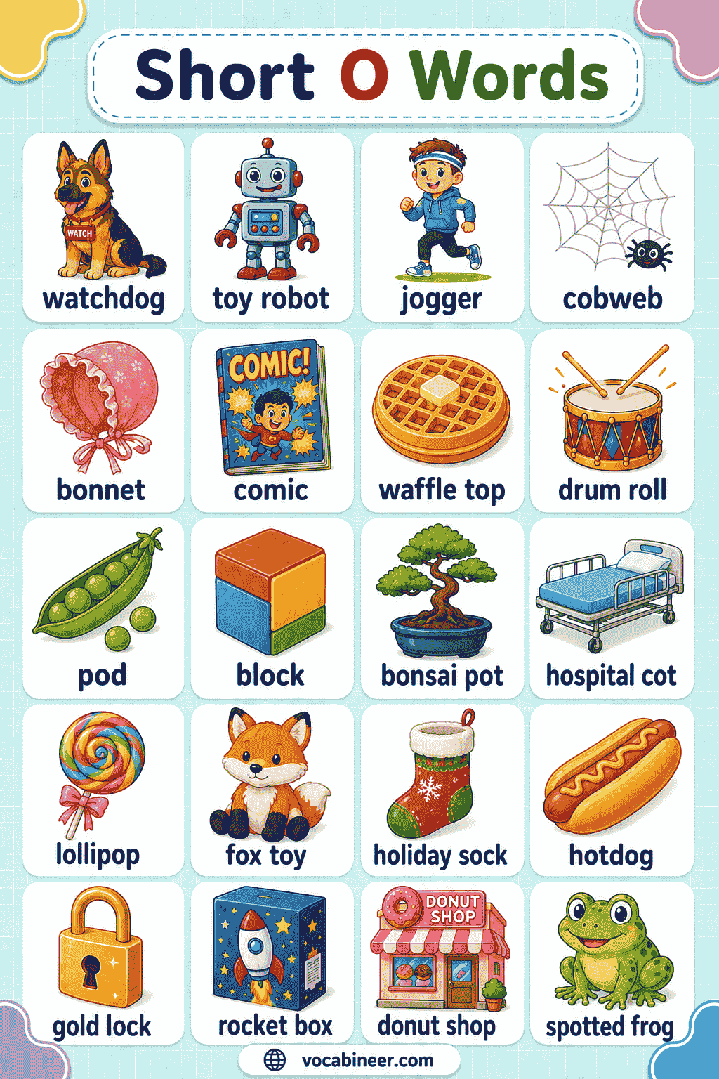 Short O Words List Chart for Kids