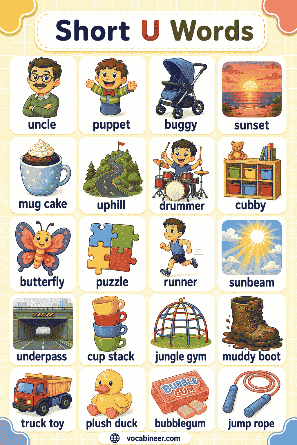 Short U Word Families – ug, ut, un & ub