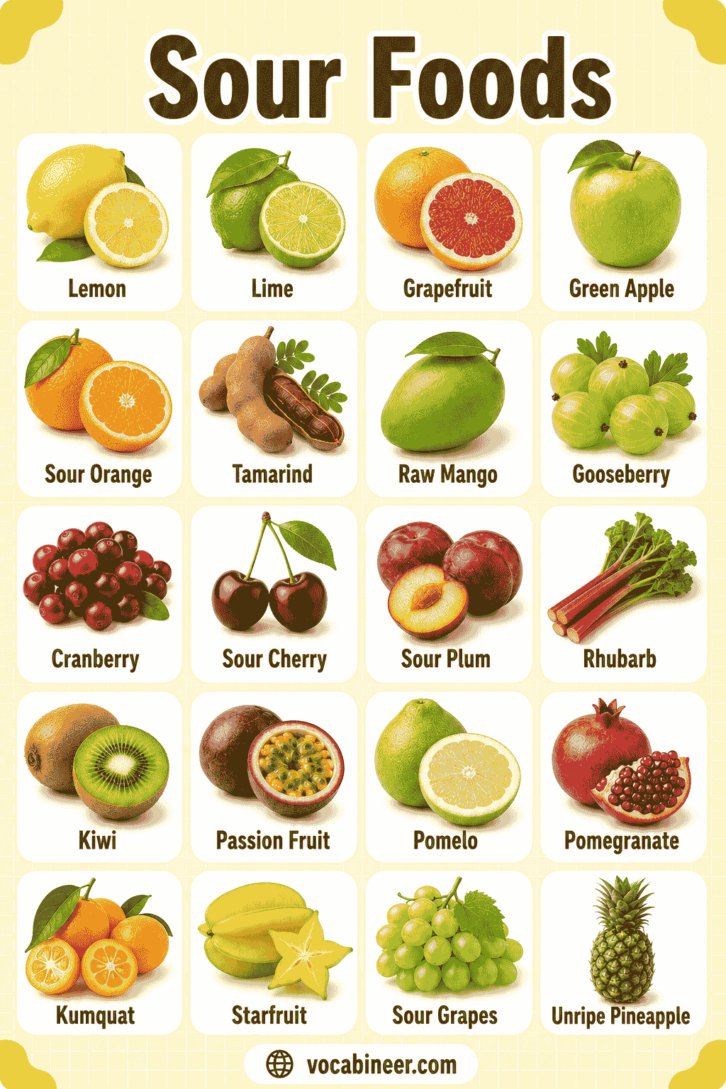 Sour Food Names with Meanings & Pictures: Easy Guide