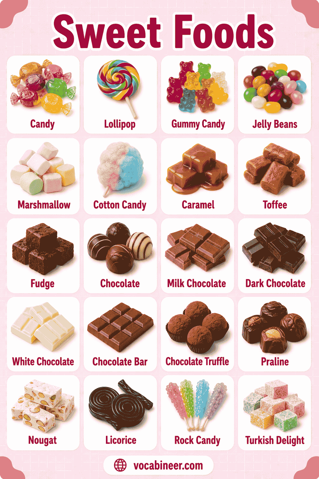 Sweet Food Names: Fruits, Desserts, Snacks & Drinks Guide