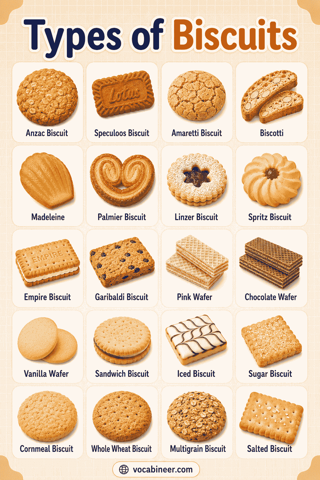 Types of Biscuits with Names, Pictures, and Meanings