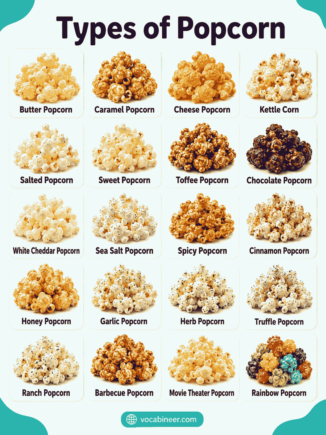 Types of Popcorn with Names & Pictures: Easy Guide