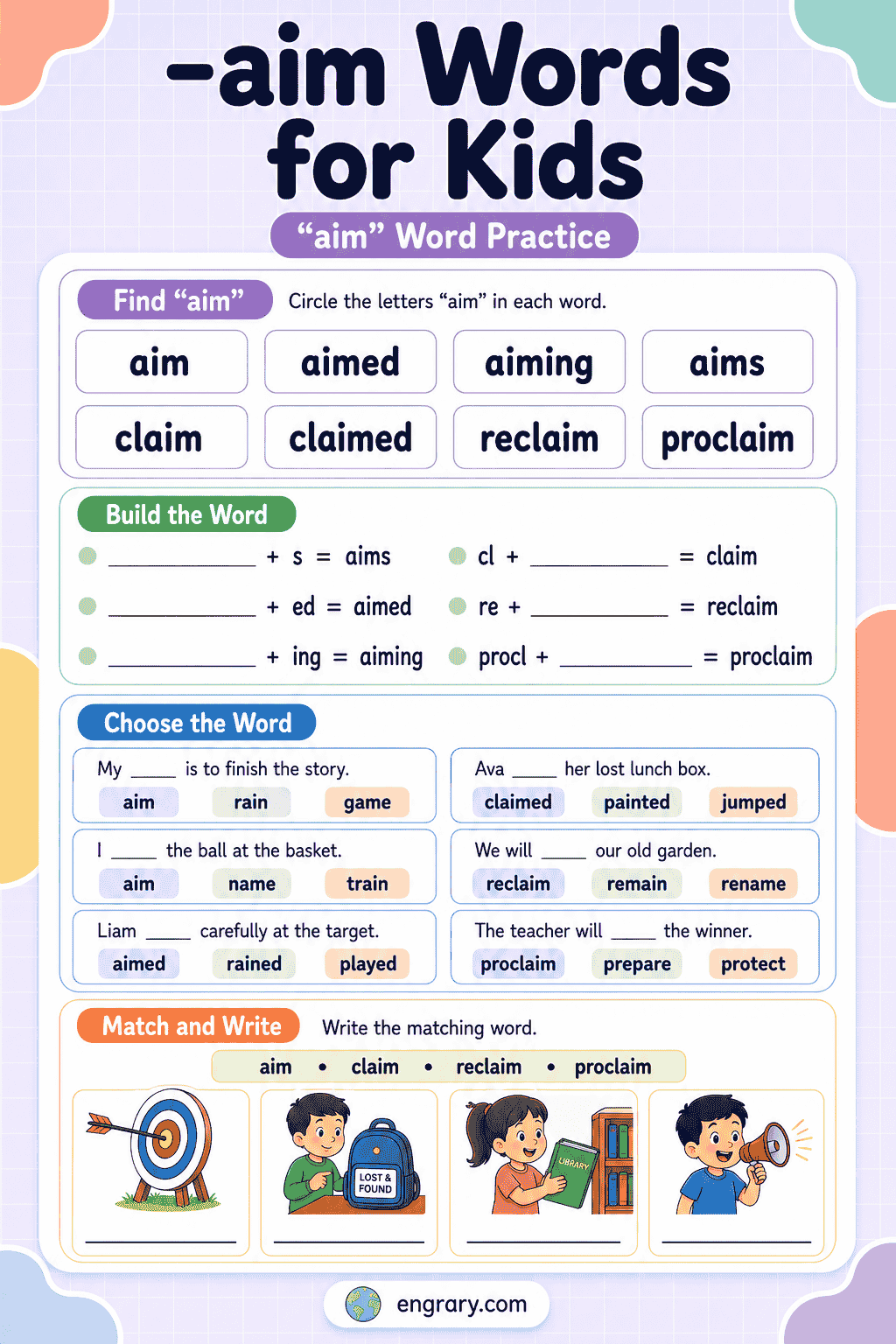 -aim Word Family Lesson and Worksheet