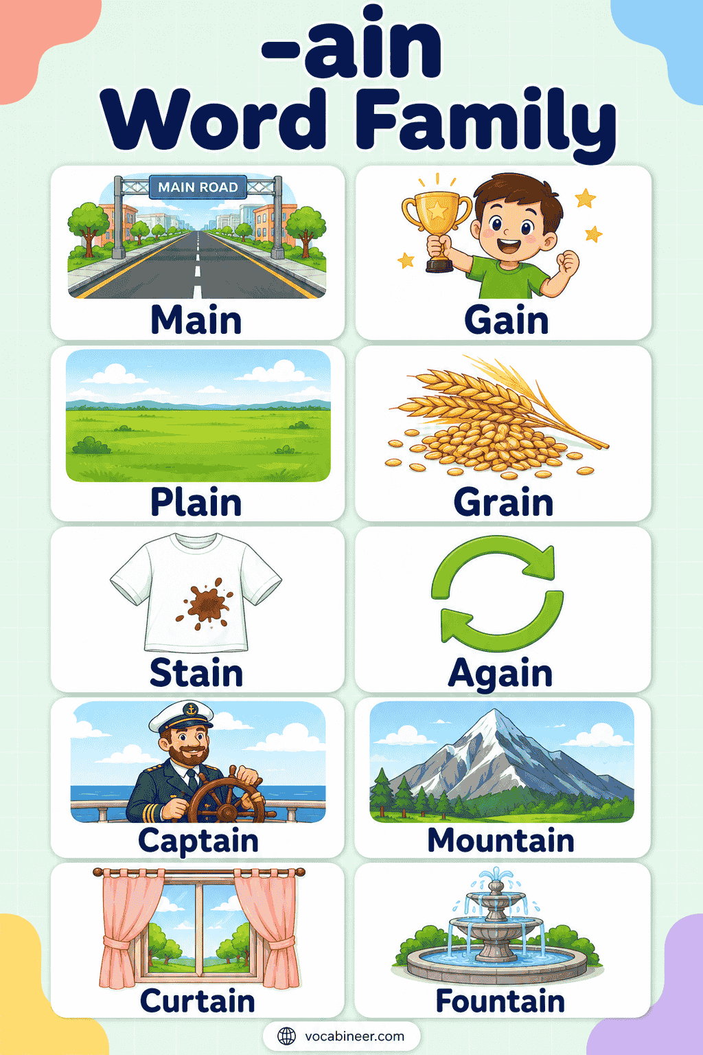 -ain Words for Kids with Meanings and Sentences