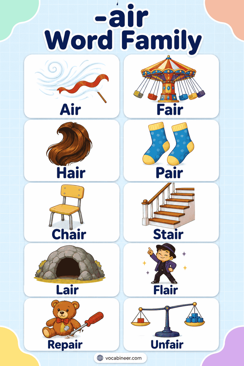 -air Word Family Words with Meanings and Examples
