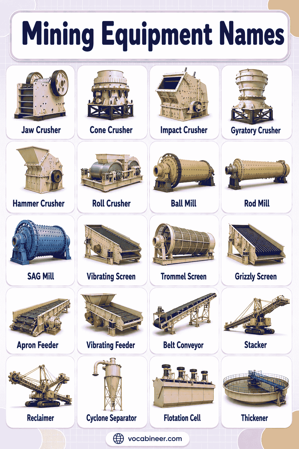 Mining Equipment List with Pictures and Functions