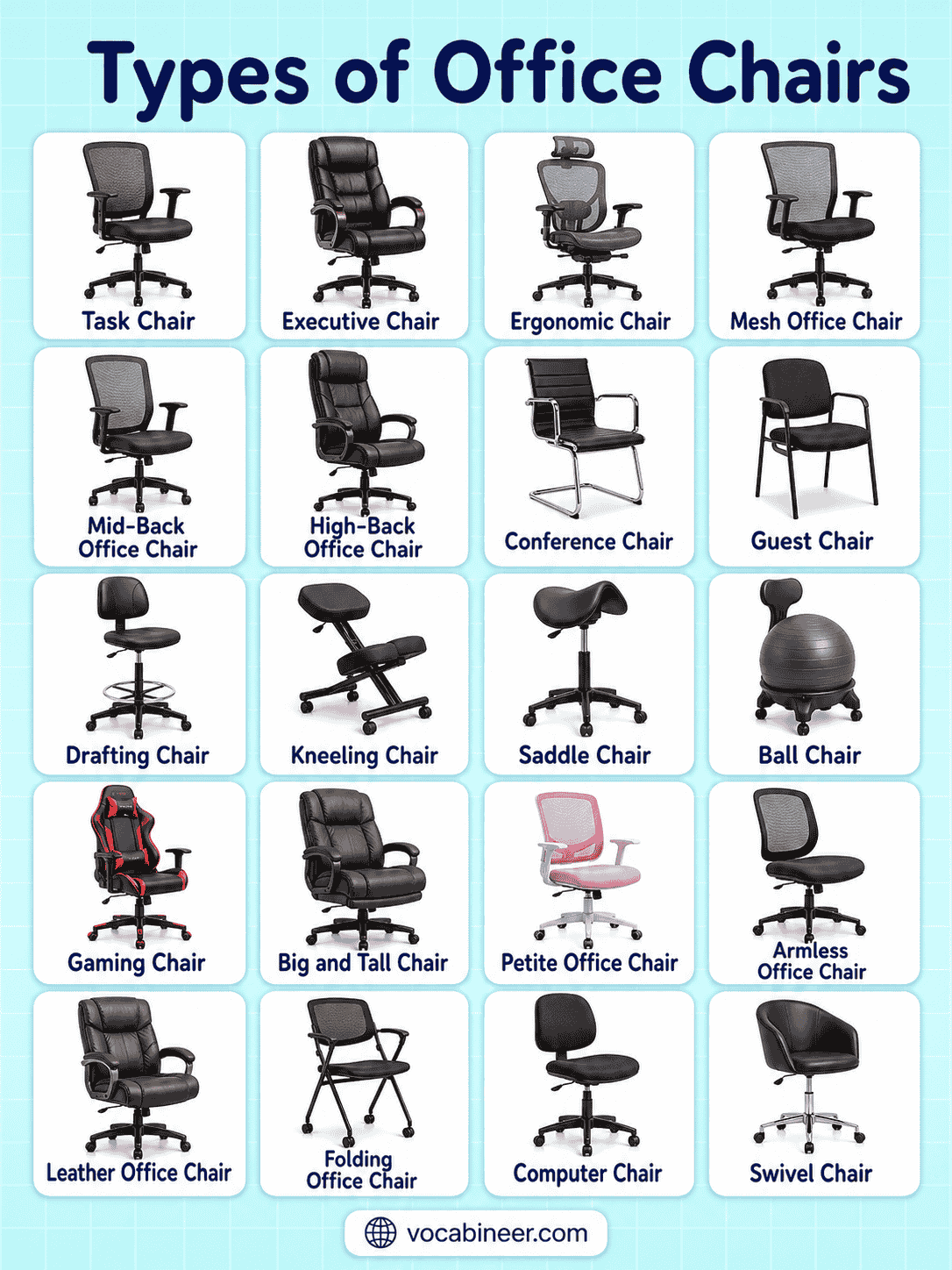 Types of Office Chairs: Names, Uses and Pictures