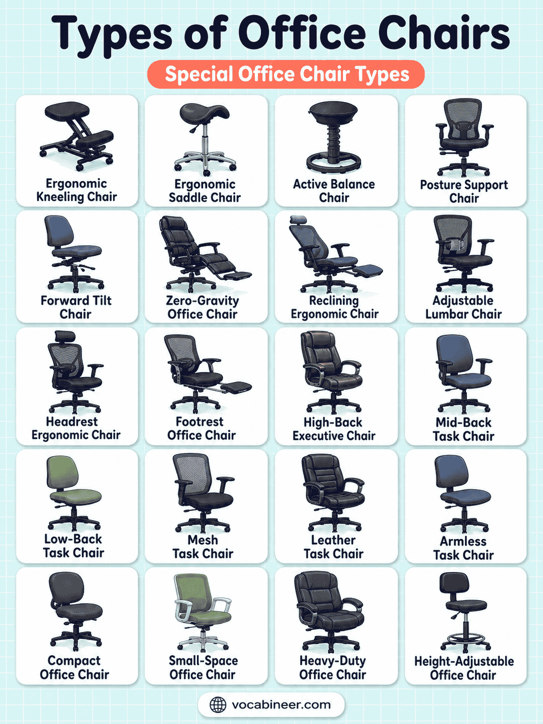 Types of Office Chairs with Names and Pictures