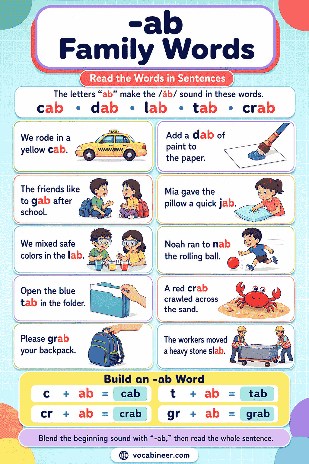 -ab Word Family List with Example Sentences