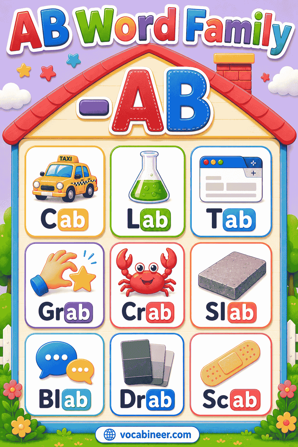 -ab Word Family Words with Pictures and Sentences