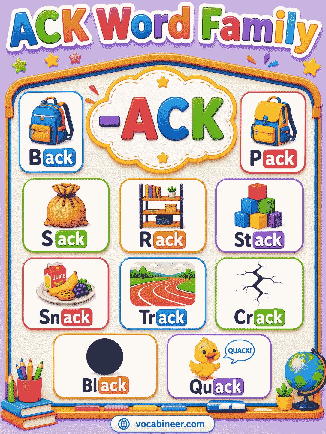-ack Word Family List with Meanings and Activities